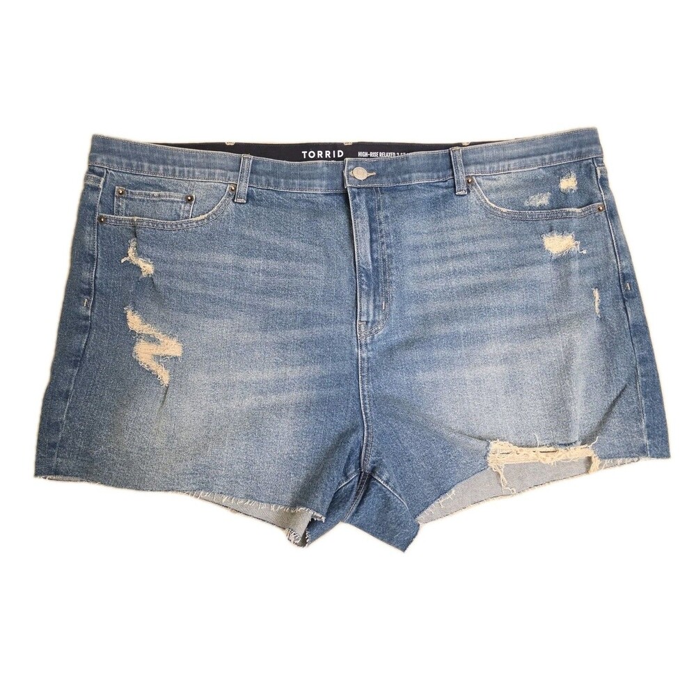 Torrid High Rise Shorts Stretch Medium Wash Distressed Denim Size 24
